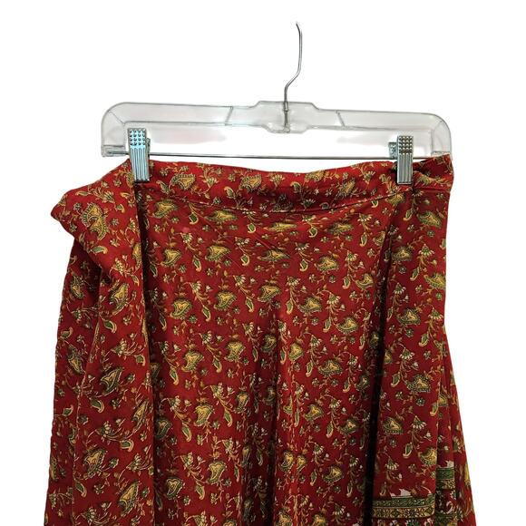 Earthbound Trading Company Red Paisley Maxi Reversible Sari Wrap Skirt One Size - Picture 3 of 5